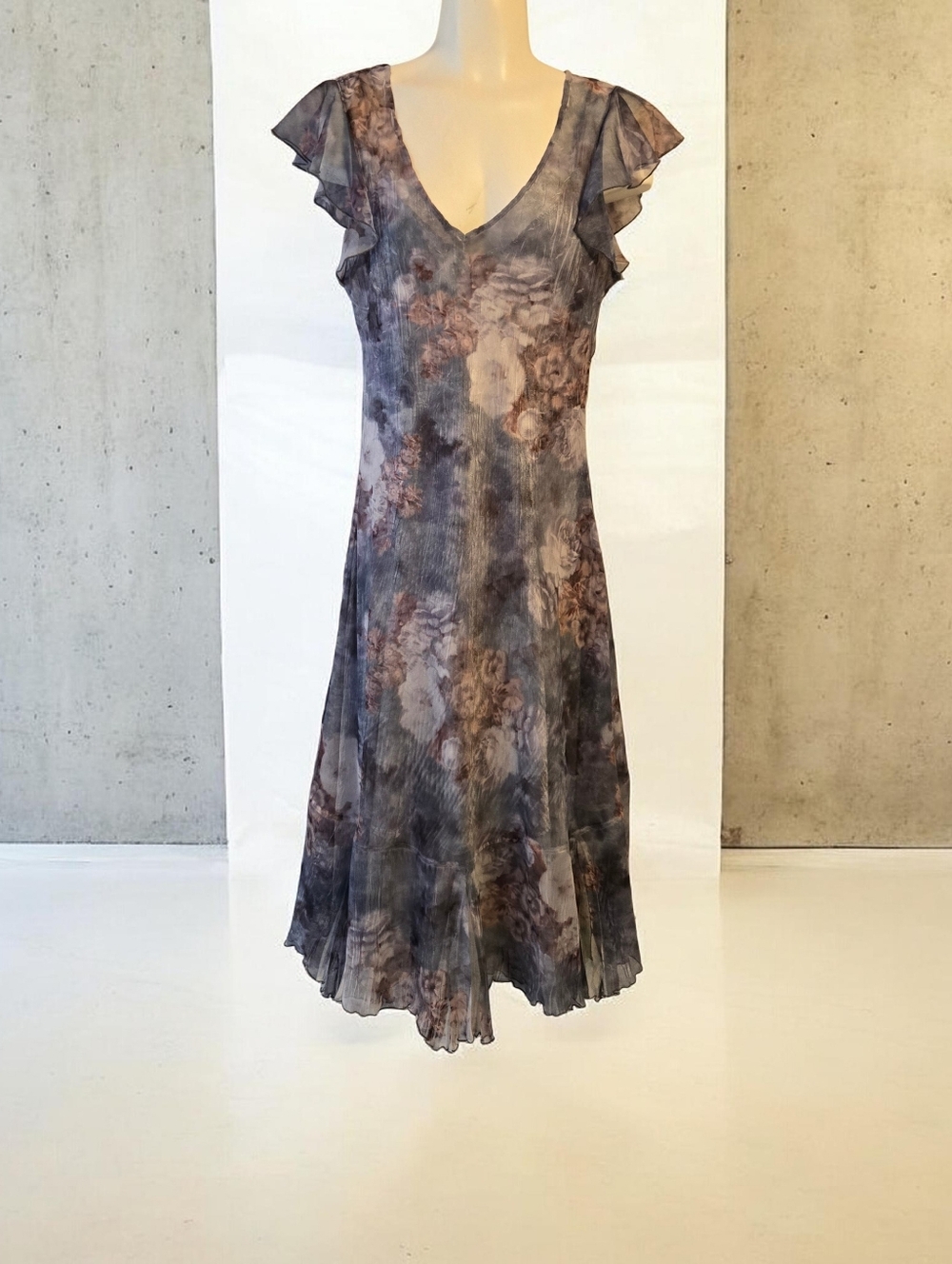 Komarov Blue and Brown Floral Midi Dress